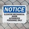 Signmission Elevator Mechanical Room Authorized Personnel Only OSHA Notice Sign, Plastic, 14in W x 10in L, 2PK OS-2PACK-NS-P-1014-L-11733 - alternate 8